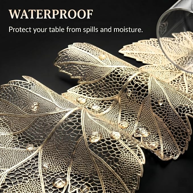 FAVE Gold Small Table Runner 36 Inch Dresser Vinyl Runner | Heat Resistant - Image 4