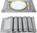 Placemats,Table Place Mats for Kitchen Dining, Heat-Resistant Anti-Skid Stain Washable PVC Table Mats, Easy to Cleaning Woven Vinyl Dinner Mats (Dark Silver, 6 Pack)