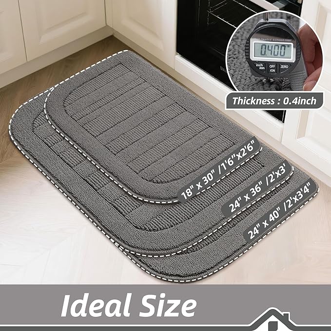 BEQHAUSE 30x18 Inch Kitchen Rug Mat Durable Kitchen Rugs Non-Slip Washable Absorbent Kitchen Mats for Floor Dirt-Resistant Semicircular Kitchen Mat (Grey)