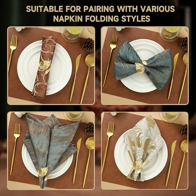 Napkin Rings Set of 24, Shiny Gold Napkin Rings, Easy Care, Solid Metal Laurel - Image 3