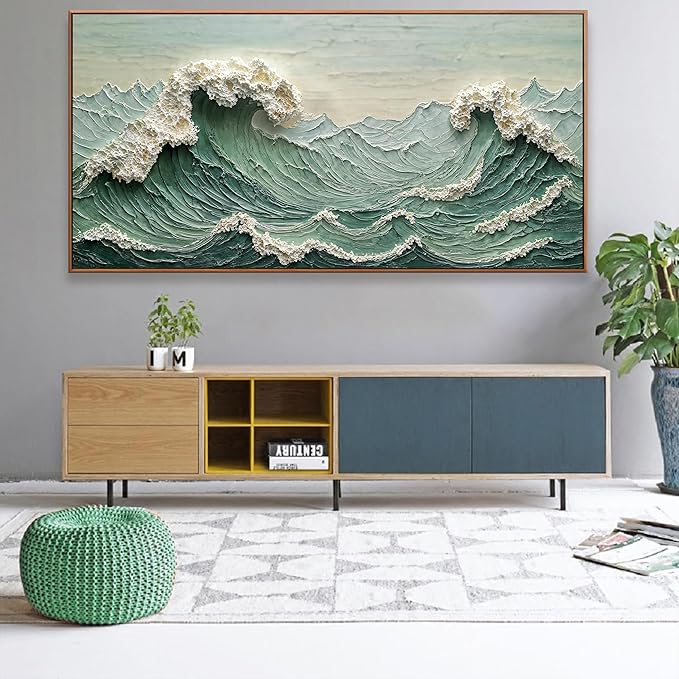 Large Canvas Wall Art Decor Pictures Sea Wave Abstract Wall Decor Print Modern Abstract Green Wall Art Painting Pictures For Living Room Home Kitchen Office Artwork 29 X 58 Inch With Framed