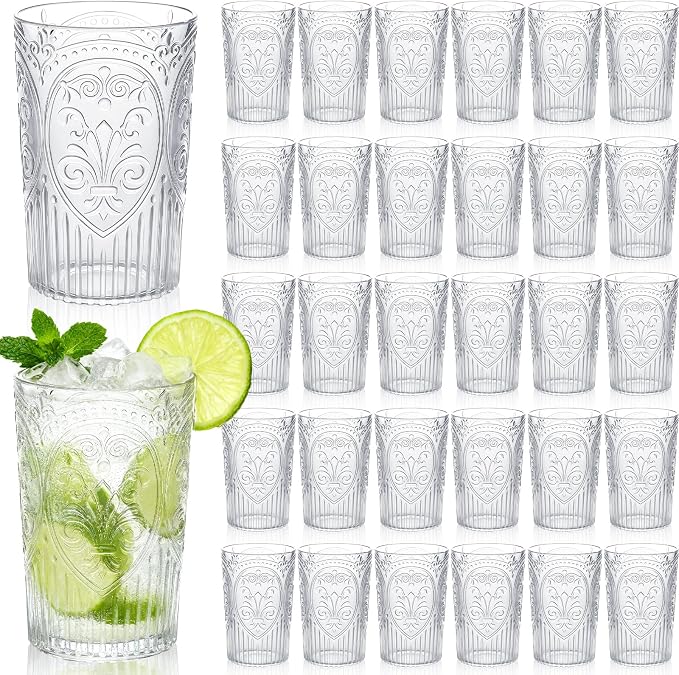 48 Pcs 16 oz Plastic Vintage Drinking Glasses Stemless Ribbed Highball Glasses by Unknown