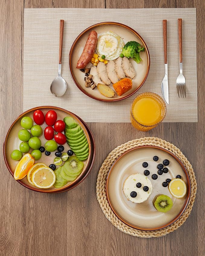 Stoneware Plates Set of 6, 8 Inch Handmade Reactive Glaze Ceramic Set for Dessert, Salad, Appetizer, Small Dinner Plates, Microwave & Dishwasher Safe, Highly Chip and Crack Resistant