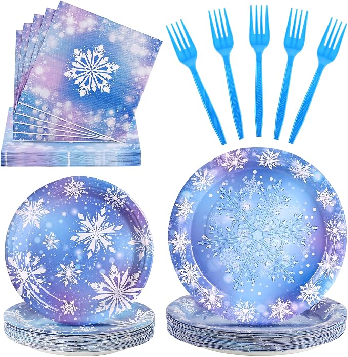 100 Pcs Disposable Winter Frozen Tableware Set by Unknown