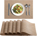 Timeet Placemats Set of 6, Heat Resistant Non-Slip Place Mats, Durable Washable PVC Vinyl Woven Table Mats, Linen Textured Table Placemats for Dining Kitchen Resistant Easy to Clean(Brown)