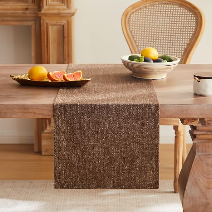 Rustic Cotton Linen Table Runner, 13x90 Inches Brown | Farmhouse Style Linen - Image 4