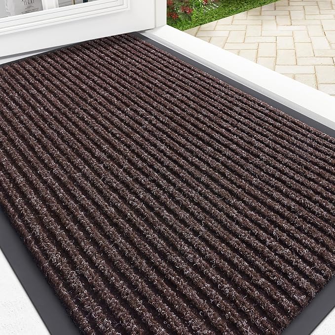 OLANLY Front Door Mat Indoor Outdoor Entrance, Waterproof Heavy Duty Doormat, Fade Resistant, Low Profile, Easy Clean Patio Porch Welcome Floor Mats for Entry, 29.5x17, Tan