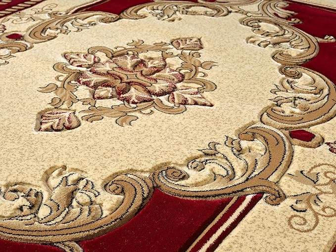 Modern 2x7 Traditional Burgundy Living Room Rug - Area Rugs for Living Room, Dining & Bedroom - Hand Carved Runner Carpet - Durable Polyester - Non-Fade, Stain-Resistant - Turkish Made