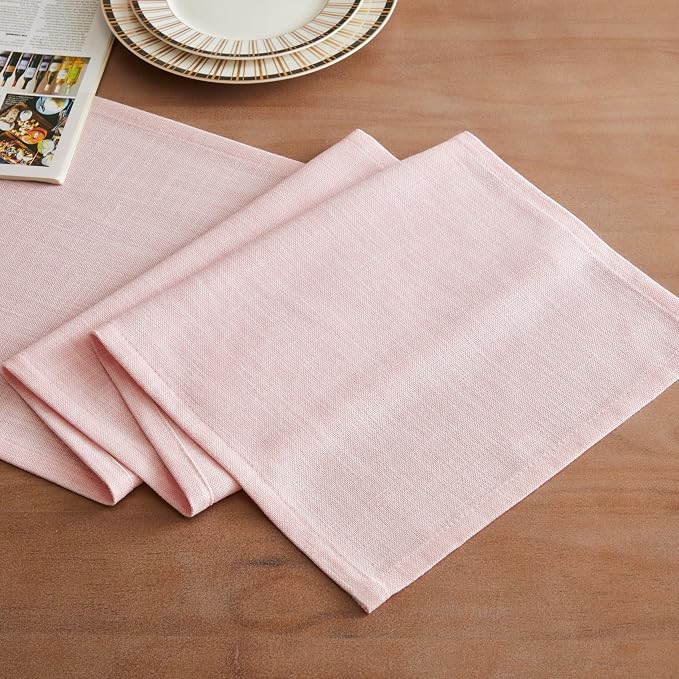 Rustic Cotton Linen Table Runner, 13x48 Inches Pink | Farmhouse Style Linen - Image 2