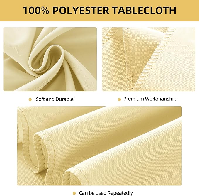 6-Pack Round 108-inch Beige Table Cloths, Solid Stain and Wrinkle Resistant Circular Tablecloth, Premium Plain Weave Polyester Fabric Table Linen Covers for Hotel, Banquet