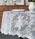 Warm Home Designs 120 Inch Round Tablecloth with English Rose Design. Use as Circle Table, Rustic or Elegant Lace Table Cloth. White Tablecloth for 10-12 Guests. LTC White 120