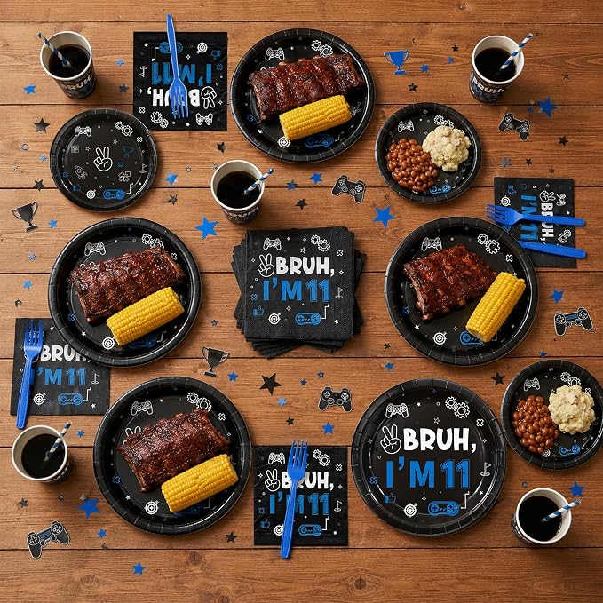 96Pcs 11th Birthday Party Plates Supplies Bruh I’m 11 Years Old Blue Black - Image 5
