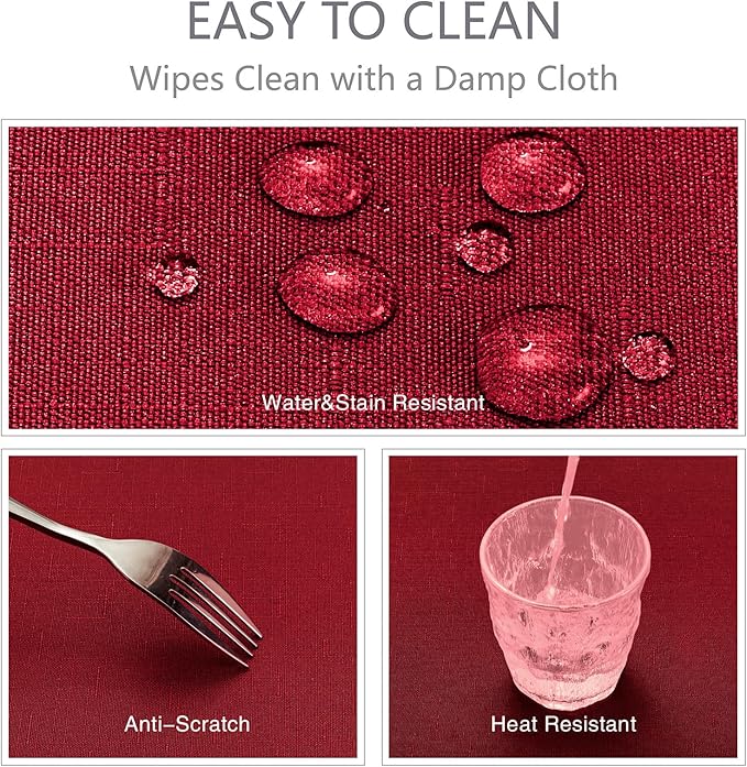 2 Pack Rectangle Tablecloth, 52x70 inch, Water Resistant Wrinkle Free Linen Textured Table Cloth Washable, Decorative Fabric Table Cover for Dining, Party and Camping, Red