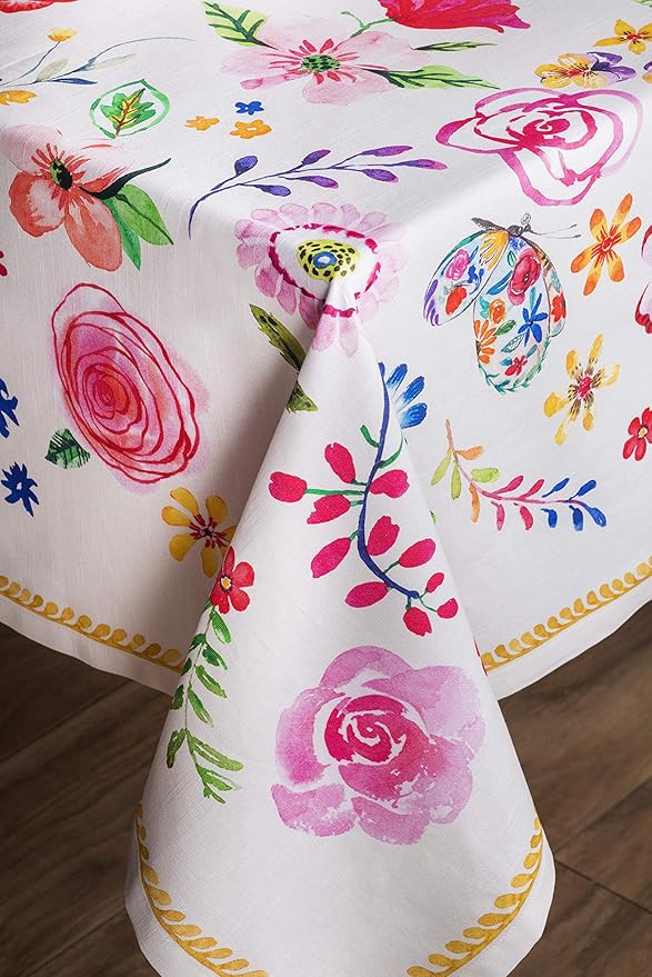 Maison d' Hermine Table Cloth Square Table 100% Cotton 60 x 60 Inches Tablecloth Reusable Decorative for Dining Room Farmhouse Home Valentines Day Decorations Spring Summer - Happy Florals - Sweety