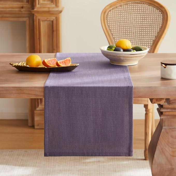 Rustic Cotton Linen Table Runner, 13x108 Inches Purple | Farmhouse Style Linen - Image 4