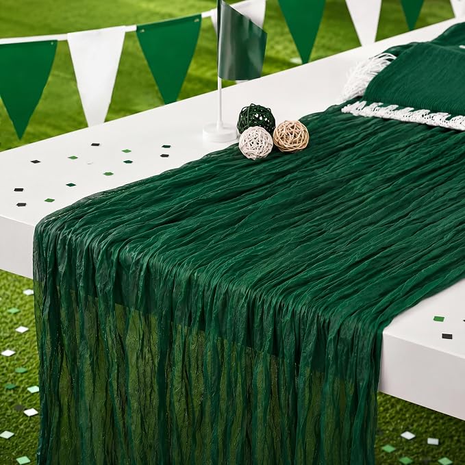 6 Pack Emerald Green Cheesecloth Table Runner 120 Inch Boho Wedding Decor | by Fixwal