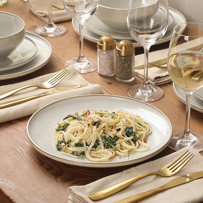 Gibson Elite White Sands Plates and Bowls Sets, 12-Piece Stoneware Dinnerware - Image 2
