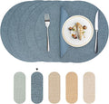Round Wipeable Placemats Set of 6 – Faux Leather Round Table Mats, Waterproof & Washable Vinyl Placemats, Circle Design for Dining Table Decor– Charcoal Blue