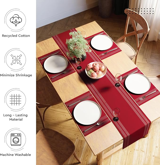 Encasa XO Table Runner, Yarn Dyed Ribbed Cotton 13"x94" | Ladder Red, 12-Ply - Image 3