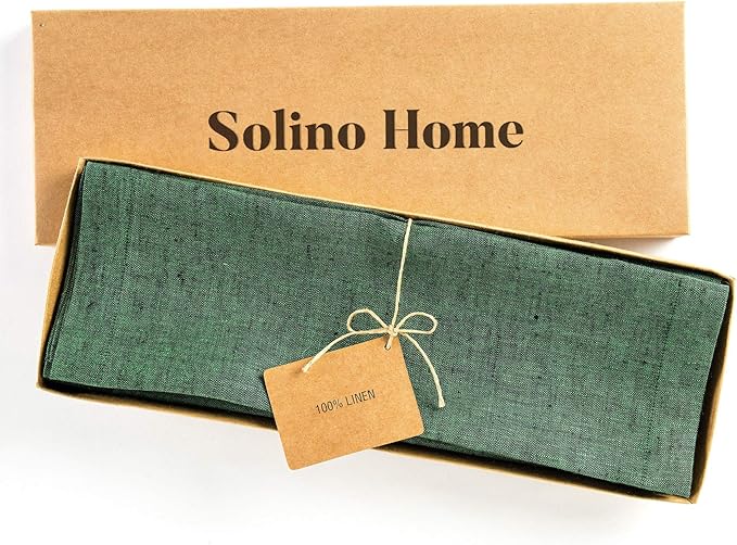 Solino Home Linen Placemats Set of 4 - Forest Green Placemats 14 x 19 Inch - 100% Pure Linen Table Mats for Winter, Easter, St Patricks Day - Athena