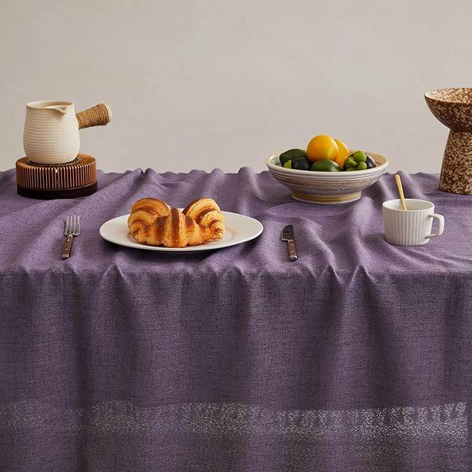 Linen Tablecloth for Rectangle Table, 60x104 Inch Purple, Farmhouse Style Purple Tablecloth, Water Resistant Burlap Tablecloths for Dining Table Farmhouse Kitchen