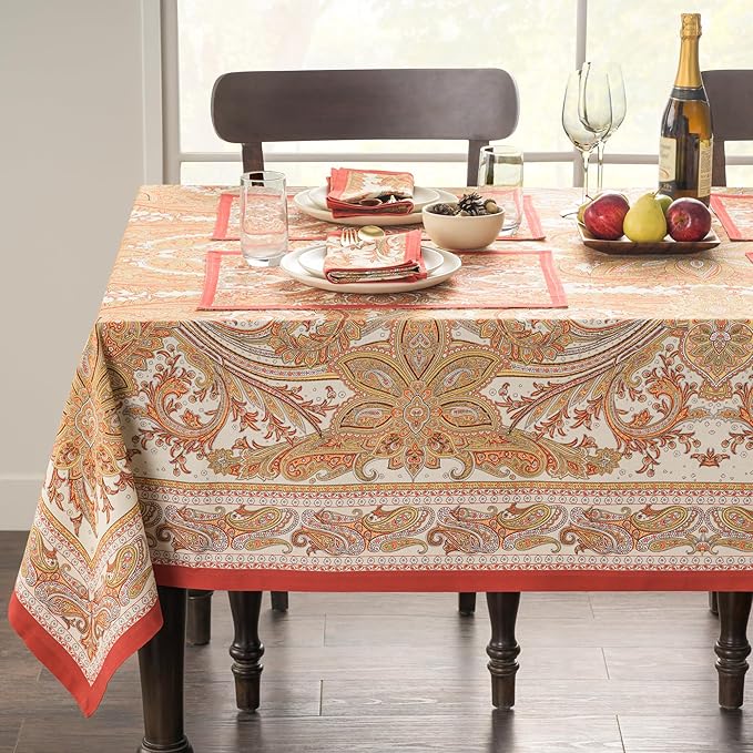 Maison d' Hermine Table Cloth Rectangle Table 100% Cotton 70 x 140 Inches Fall Tablecloth Reusable Everyday Use for Thanksgiving Christmas Decorations Dining Farmhouse Party (Kashmir Paisley)