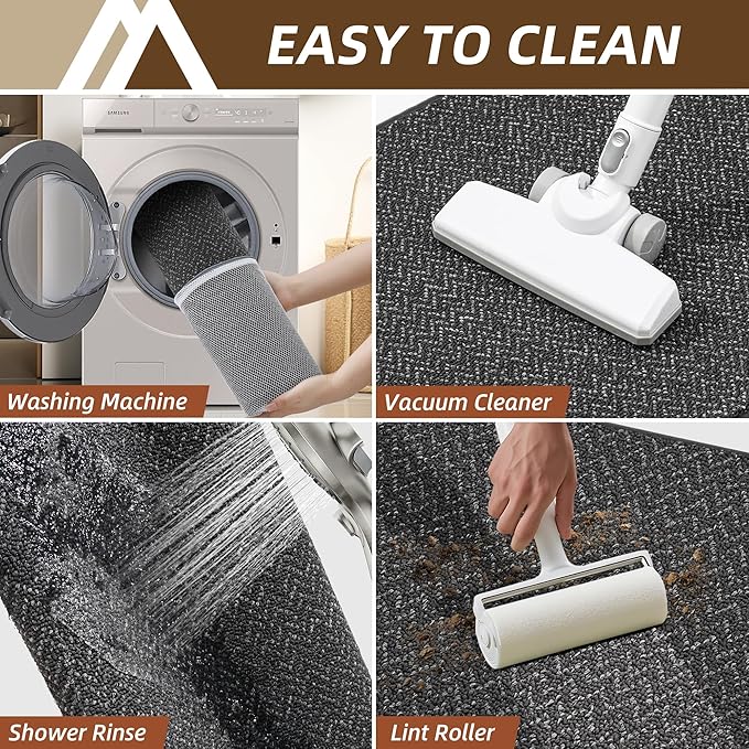 COSY HOMEER Kitchen Rugs Non Slip Washable 24"x36"+24"x60" Absorbent Kitchen Mats for Floor Stain Resistant Kitchen Runner Rug Sets of 2 Kitchen Floor Mats for Sink,Dark Grey