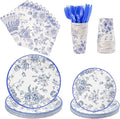 175Pcs Blue Floral Paper Plates and Napkins 25 Guests Blue Toile Chinoiserie by FromTablestoTales
