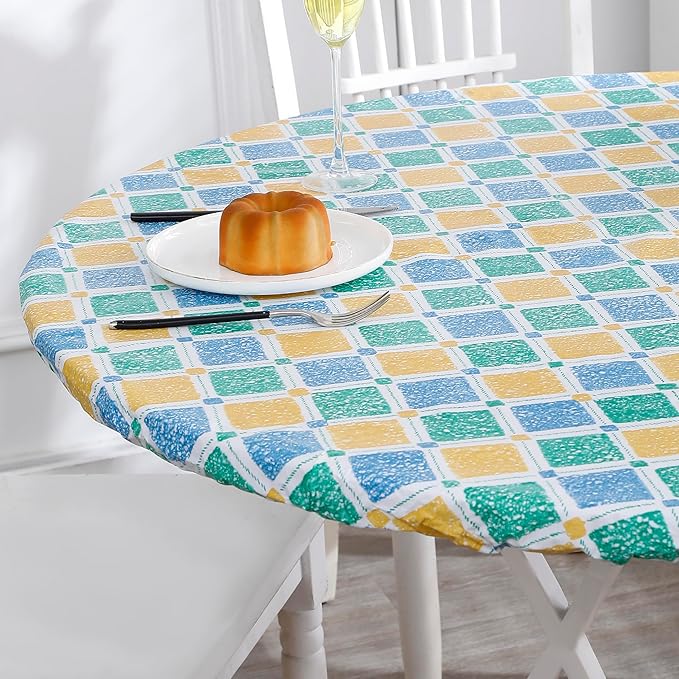 Walrus Round Vinyl Fitted Tablecloth with Flannel Backing Elastic Edge Design Table Cover Waterproof Oil-Proof PVC Table Cloth Stain-Resistant Best for 32"-36" Round
