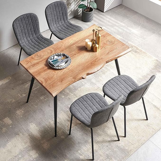 Rectangular Dining Table Set for 4 with PU Leather Chairs - Modern Kitchen Table and Chairs Set for Small Spaces - Dark Gray