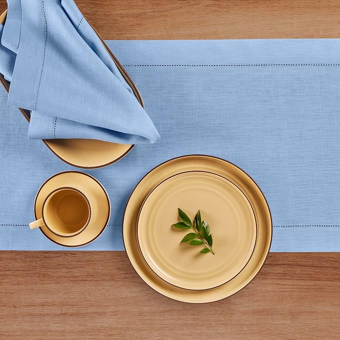 Solino Home 100% Pure Linen Table Runner Cornflower Blue Woven, 14 x 120 in | - Image 3