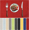 Blue Forest Placemats Set of 6, Dual-Layered Thickened Faux Linen Table Mats Heat Resistant Machine Washable Wrinkle Free Place Mats for Kitchen Dining Outdoor/Indoor (Red)