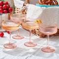 Khen Pink Peach Acrylic Ribbed Coupe Martini Champagne Cocktail Glasses by Khen