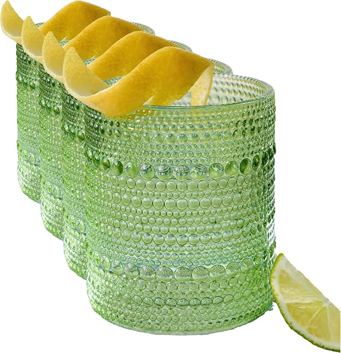 Kate Aspen Sage Green Hobnail Beaded Drinking Glasses Set of 6-10 oz Vintage by KateAspen