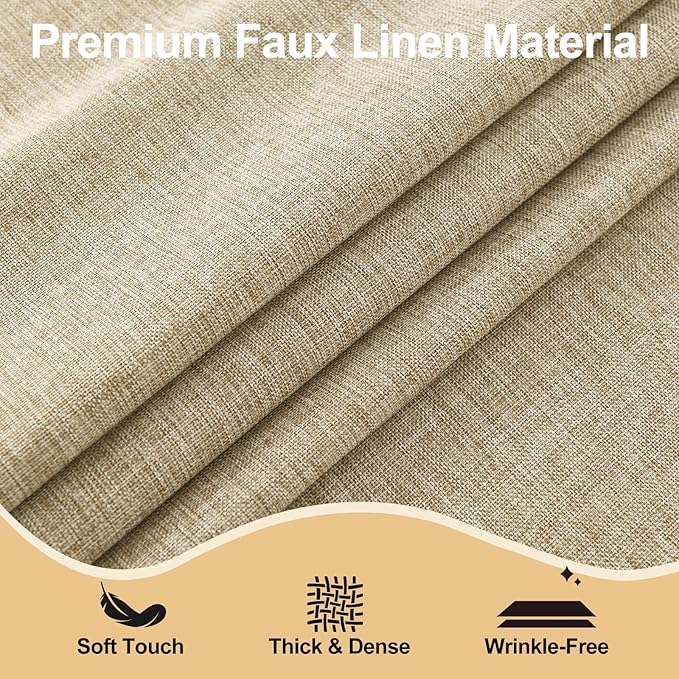 JIUZHEN Rectangle Table Cloth Faux Linen Farmhouse Tablecloth Wrinkle and Stain Resistant Decorative Fabric Table Cover for Kitchen, Dining Room, Parties and Camping, Beige, 60 x 140 Inch