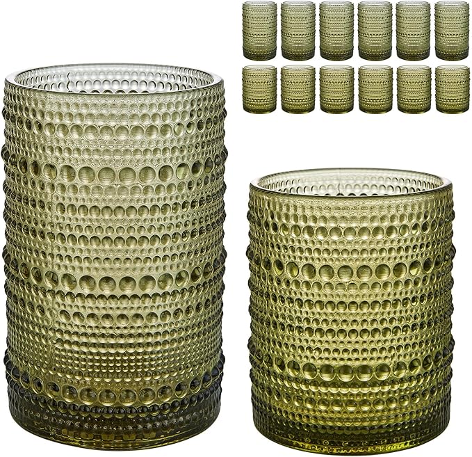 HomeVogue Vintage Hobnail Drinking Glasses Set of 12, 15 oz Highball Glasses & by HomeVogue