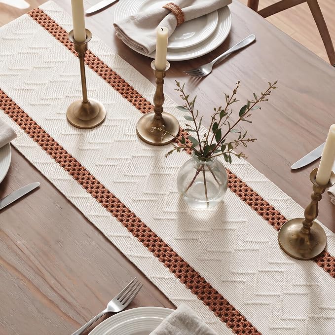 Artoid Mode Caramel Stripe Woven Rustic Table Runner 12x72 Inch | Holiday - Image 4
