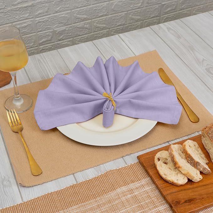 Blue Needles Solid Cloth Napkins Set of 12 Lavender 100% Cotton Dinner Napkins 18x18 inches - Soft, Reusable, Absorbent & Washable Linen, Ideal for Wedding Events, Parties & Everyday Use