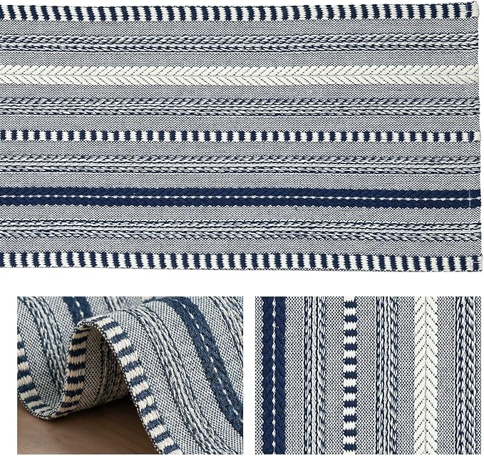 Artoid Mode Dark Blue Farmhouse Stripe Braided Table Runner 12x90 Inch | - Image 6