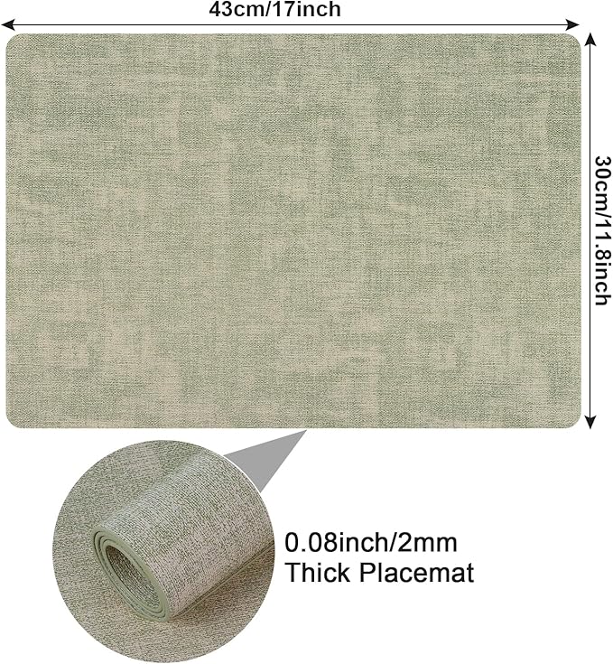 Faux Leather Placemats Set of 6, Heat Resistant Wipeable Washable Vinyl Place Mats, Waterproof Anti-Slip Dining Table Mats, Suitable for Indoor & Outdoor Use (Light Green)
