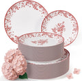 Trendables Disposable Plates For Party Supplies | Pink Floral Plastic Plates For Wedding 200 Pcs - 100 X 8 & 100 X 10 Dinner Plate Sets | Floral Plate Set Disposable Plastic Dinnerware Sets