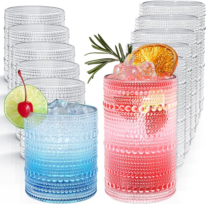 Hobnail Drinking Glasses Set of 12 Kitchen Glass Cups Bar Glassware by Unknown