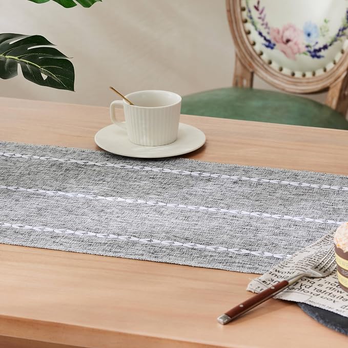 Braided Farmhouse Table Runner, Braided Charcoal 13x108 Inch, Cotton Linen - Image 5