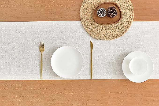 Wracra Linen Table Runner, Burlap Cream Table Runners 36 Inches Long | Rich - Image 2