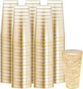 I00000 16 oz Gold Plastic Cups, 100 Pack Gold Glitter Plastic Cups Tumblers Disposable Party Cups Wedding Cups, Heavy-duty Plastic Disposable Cups Ideal for Wedding & Party