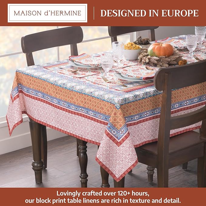 Maison d' Hermine Table Cloth Rectangle Table 100% Cotton 54 x 72 Inches Fall Tablecloth Reusable Everyday Use for Thanksgiving Christmas Decorations Dining Farmhouse Party (Romane)