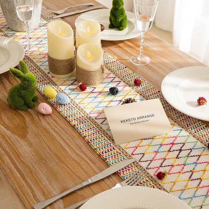 Keketoarrange Boho Macrame Table Runner 12x36 Inch | Woven Burlap Rustic Runner - Image 2