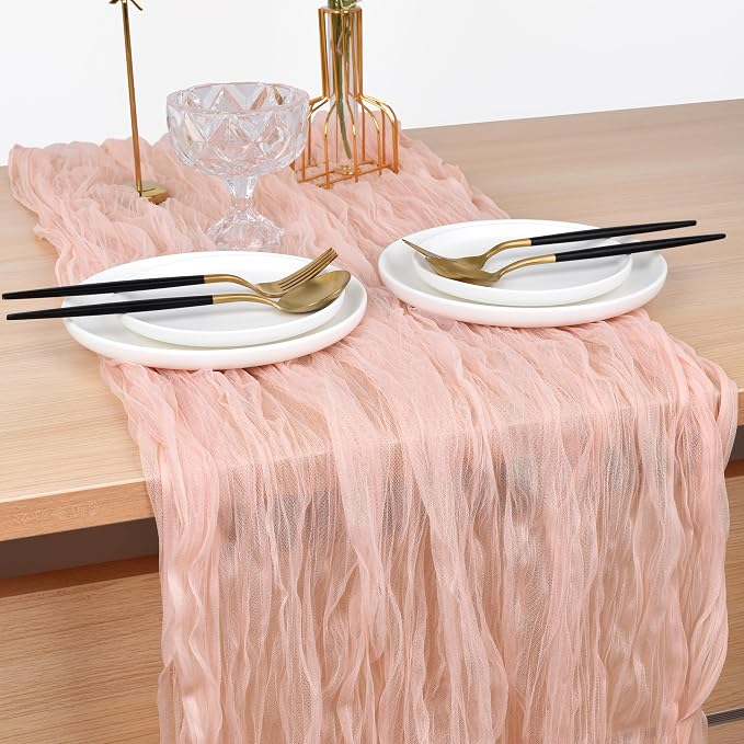 Peach Cheesecloth Table Runner Cheese Cloth Wedding Birthday Party Decor | 10Ft - Image 2