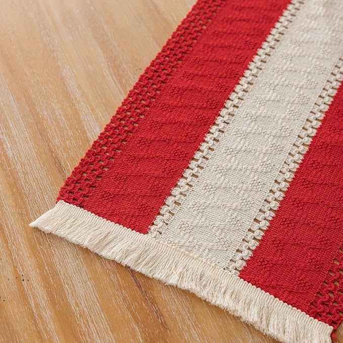 Keketoarrange Christmas Red Boho Table Runner 12x60 Inch | Woven Burlap - Image 6