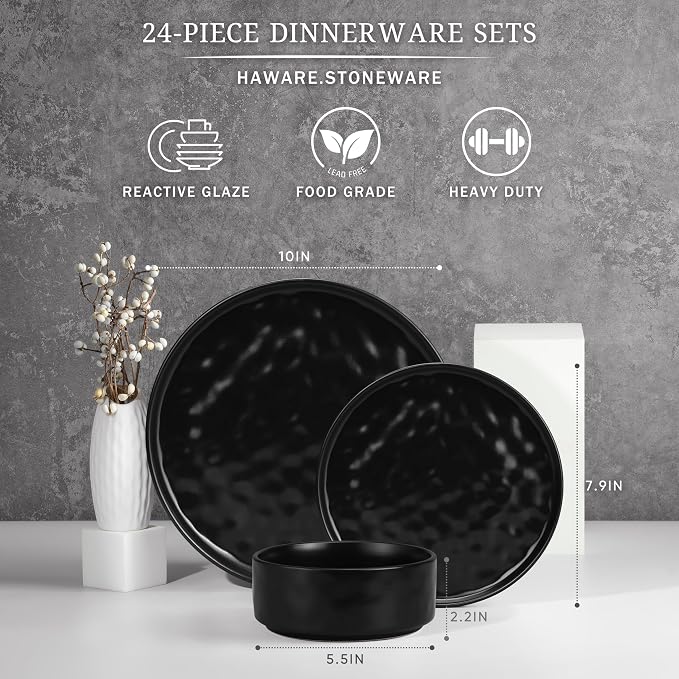 HaWare Dinnerware Sets, 24-Piece Stoneware Dish Set - Image 2